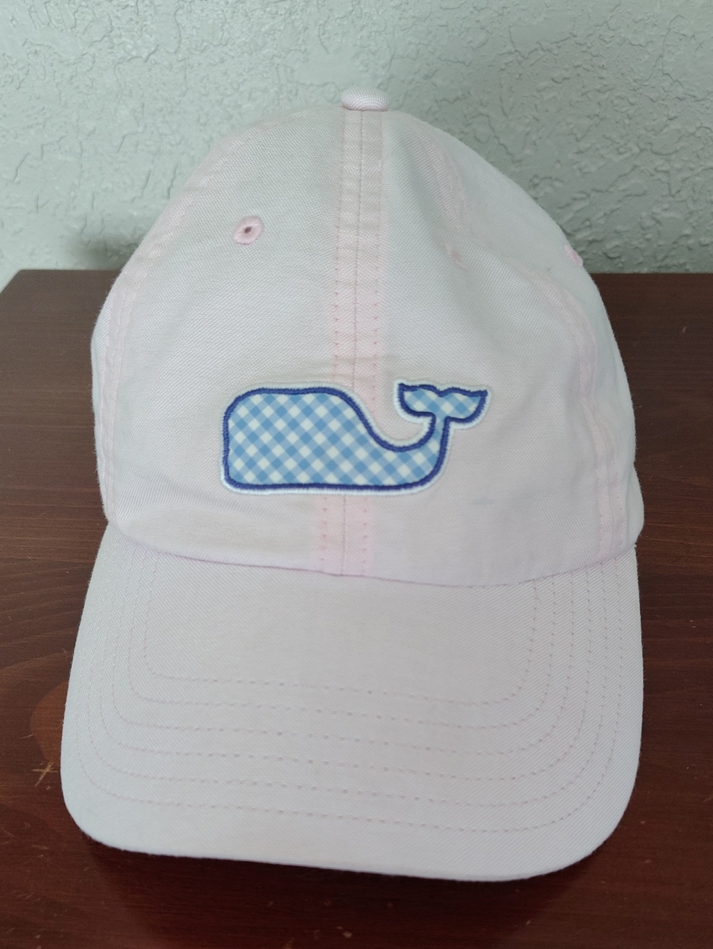 Vineyard Vines Pink Cotton Women's Ball Cap With Blue Gingham Whale